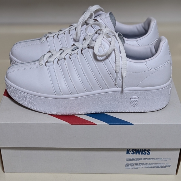 SOLD K-SWISS Genuine Leather White Platform Sneakers sz 11 - Picture 7 of 9